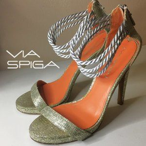 VIA SPIGA Gold & Silver "Penelope" Ankle Strap Heels
